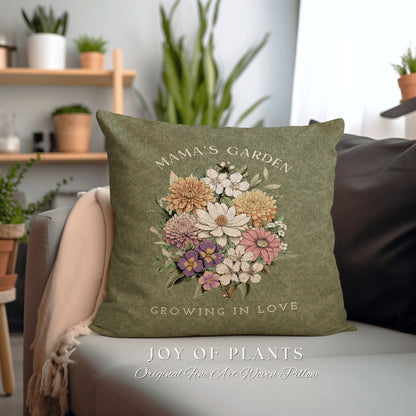 Grandma's Garden Birth Flower Pillow | Personalized Birth Month Flower Bouquet for Mom and Grandma's Garden Custom Birthflower Pillow Custom