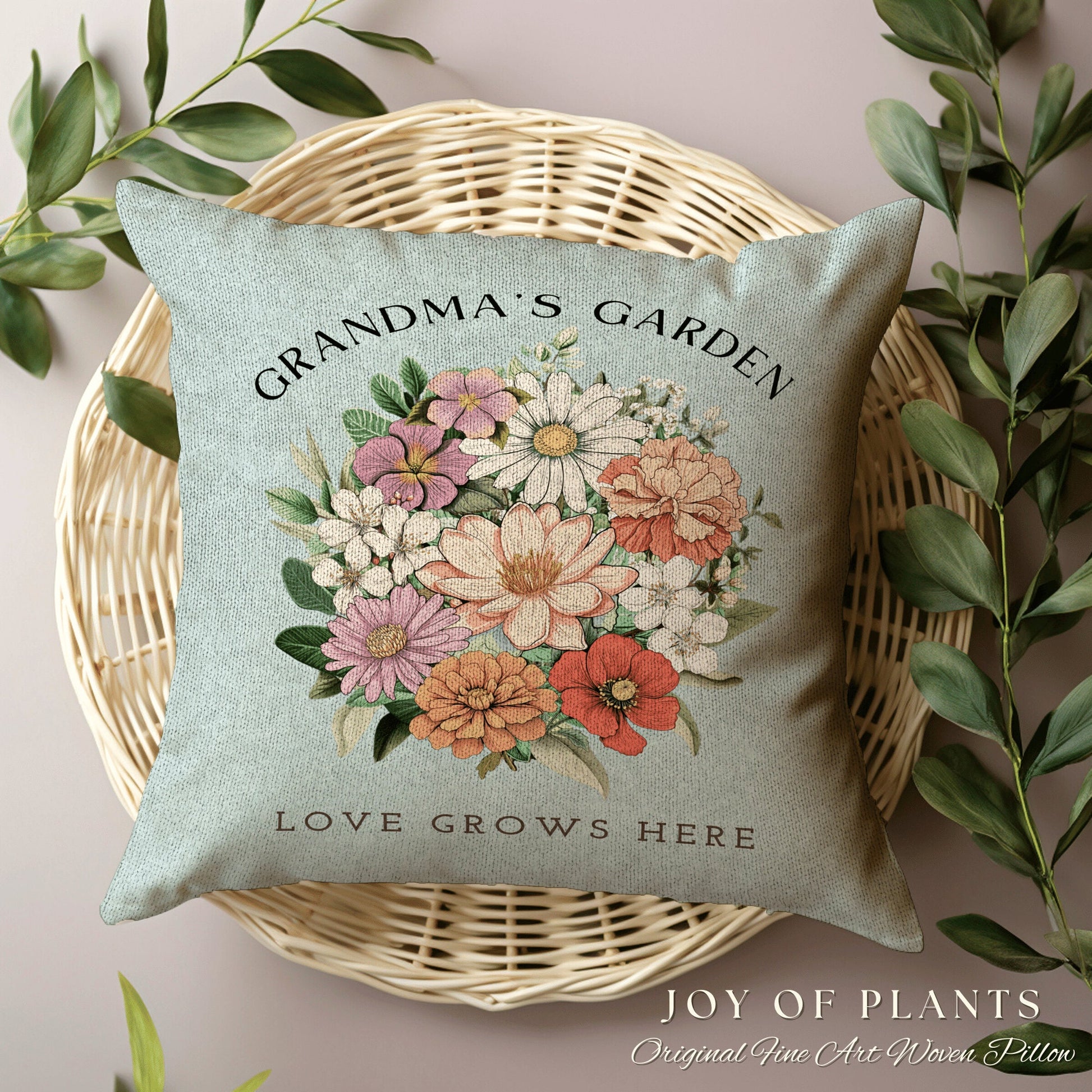 Custom Birth Month Flower Pillow | Personalized Birth Month Flower Bouquet for Mom and Nana's Garden Custom Birthflower Pillow Personalized