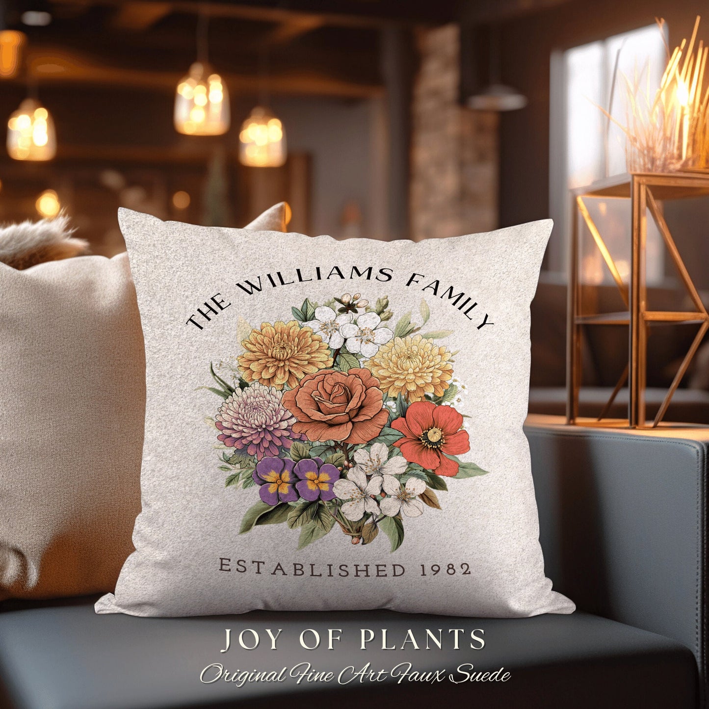 Family Birth Flower Bouquet Pillow | Personalized Birth Month Flower Bouquet for Mom and Grandma's Garden Custom Birthflower Pillow Custom |