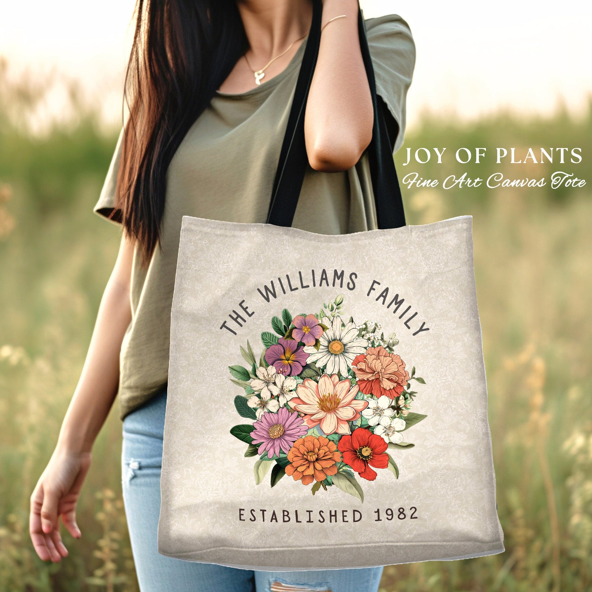 Birth Flower Bouquet Tote Bag | Personalized Birth Month Flower Bouquet for Mom and Mimi's Garden Custom Birthflower Tote Personalized Gift