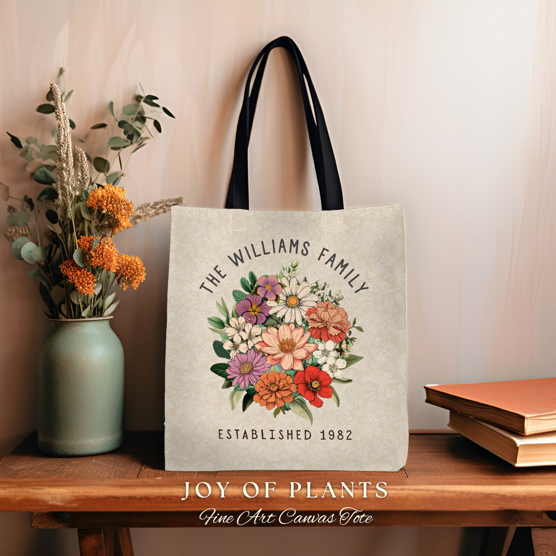 Grandma's Garden Birth Flower Bouquet Tote | Personalized Birth Month Flower Bouquet for Family Garden Custom Birthflower Tote Personalized