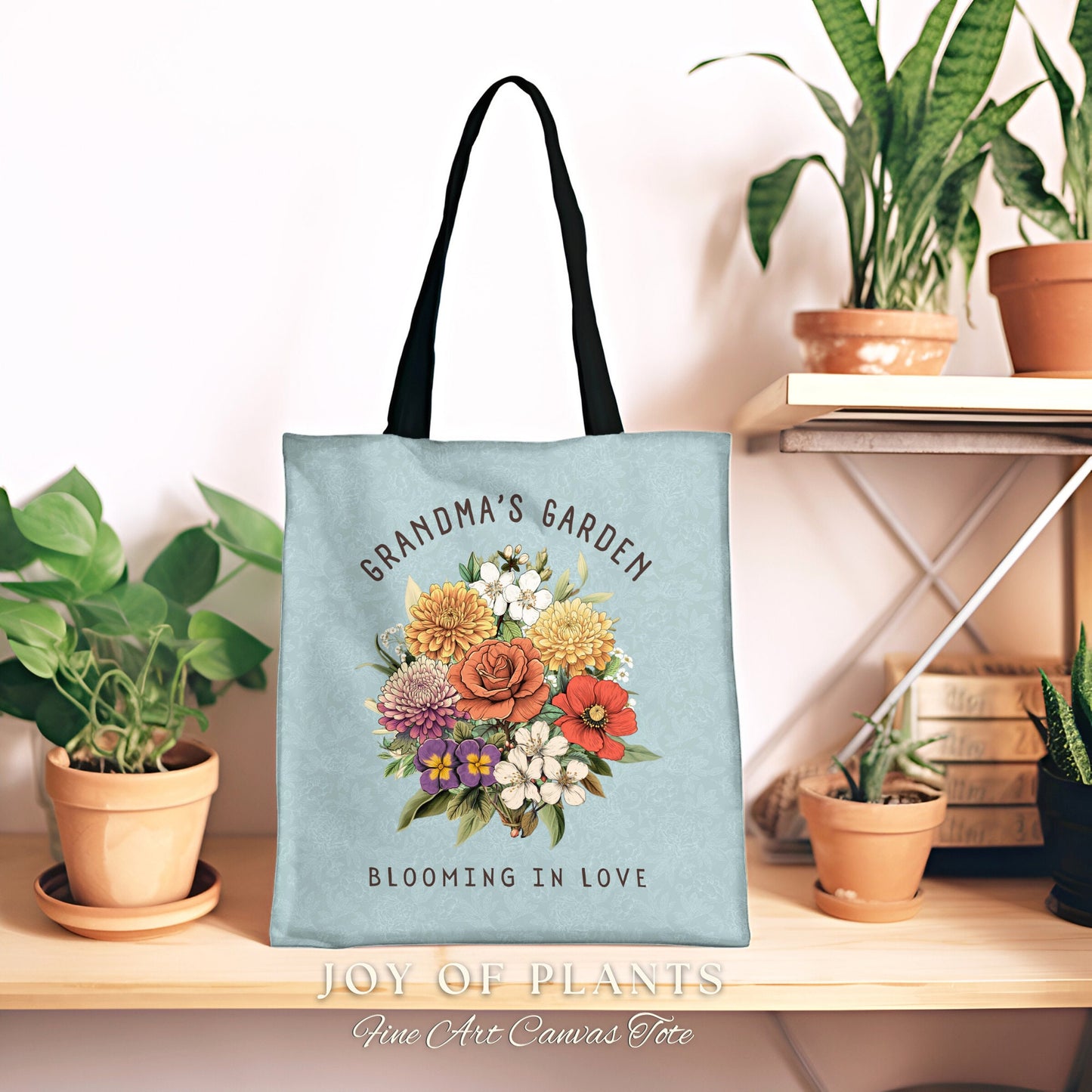 Grandma's Garden Birth Flower Bouquet Tote | Personalized Birth Month Flower Bouquet for Family Garden Custom Birthflower Tote Personalized