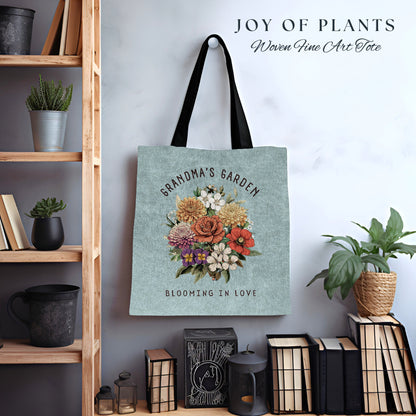 Sage Green Birth Month Flower Tote | Personalized Birth Month Flower Bouquet for Family Garden Custom Birthflower Tote Personalized Bouquet