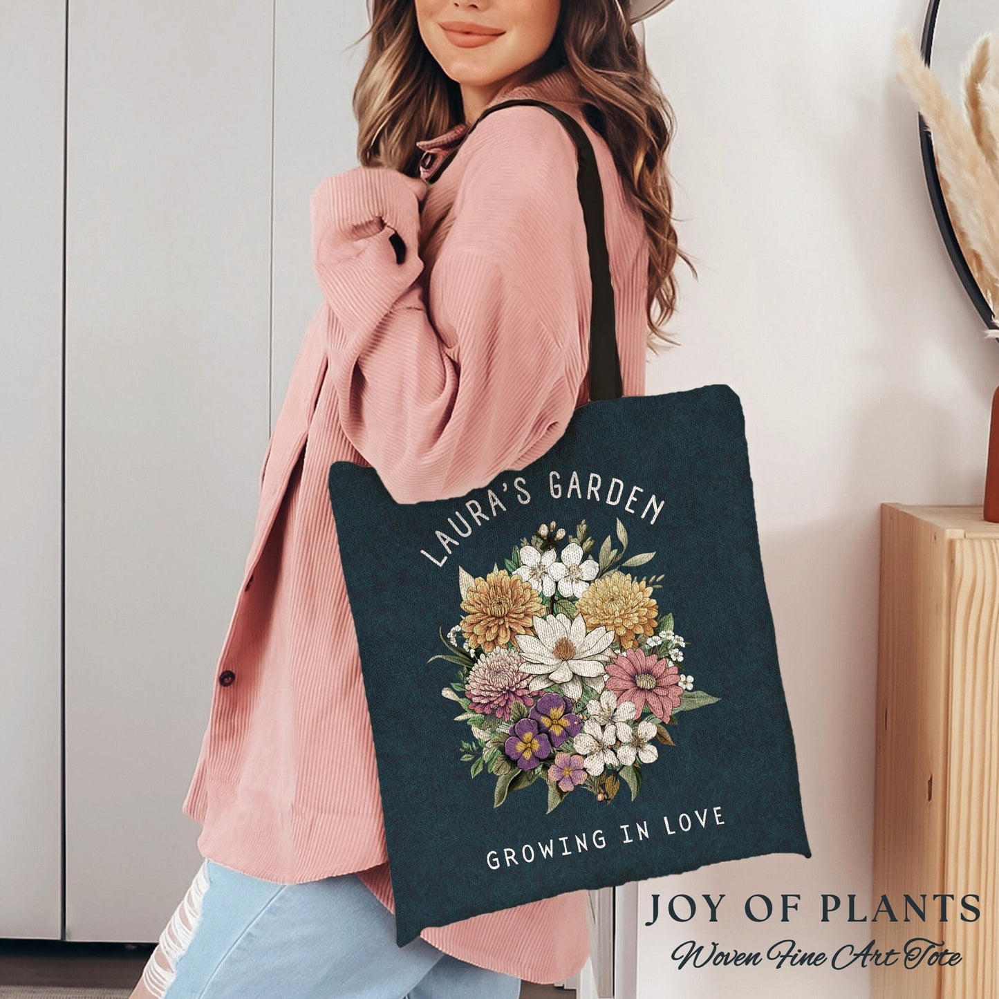 Personalized Birth Flower Bouquet Tote | Personalized Birth Month Flower Bouquet for Mom Garden Custom Birthflower Tote Personalized Bouquet