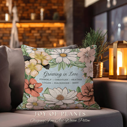 Family Garden Birth Flower Pillow | Custom Birth Month Flower Bouquet for Mom and Nana's Garden Custom Birthflower Pillow Personalized Gift