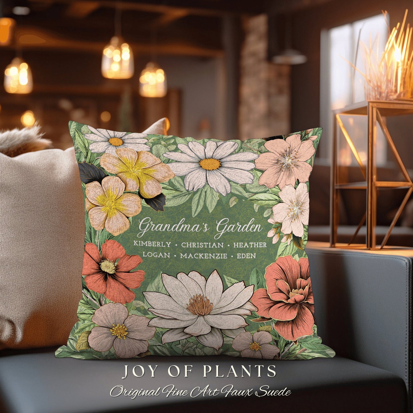 Grandma's Garden Flower Garden Pillow | Custom Birth Month Flower Bouquet for Mom and Mimi's Garden Custom Birthflower Pillow Personalized |