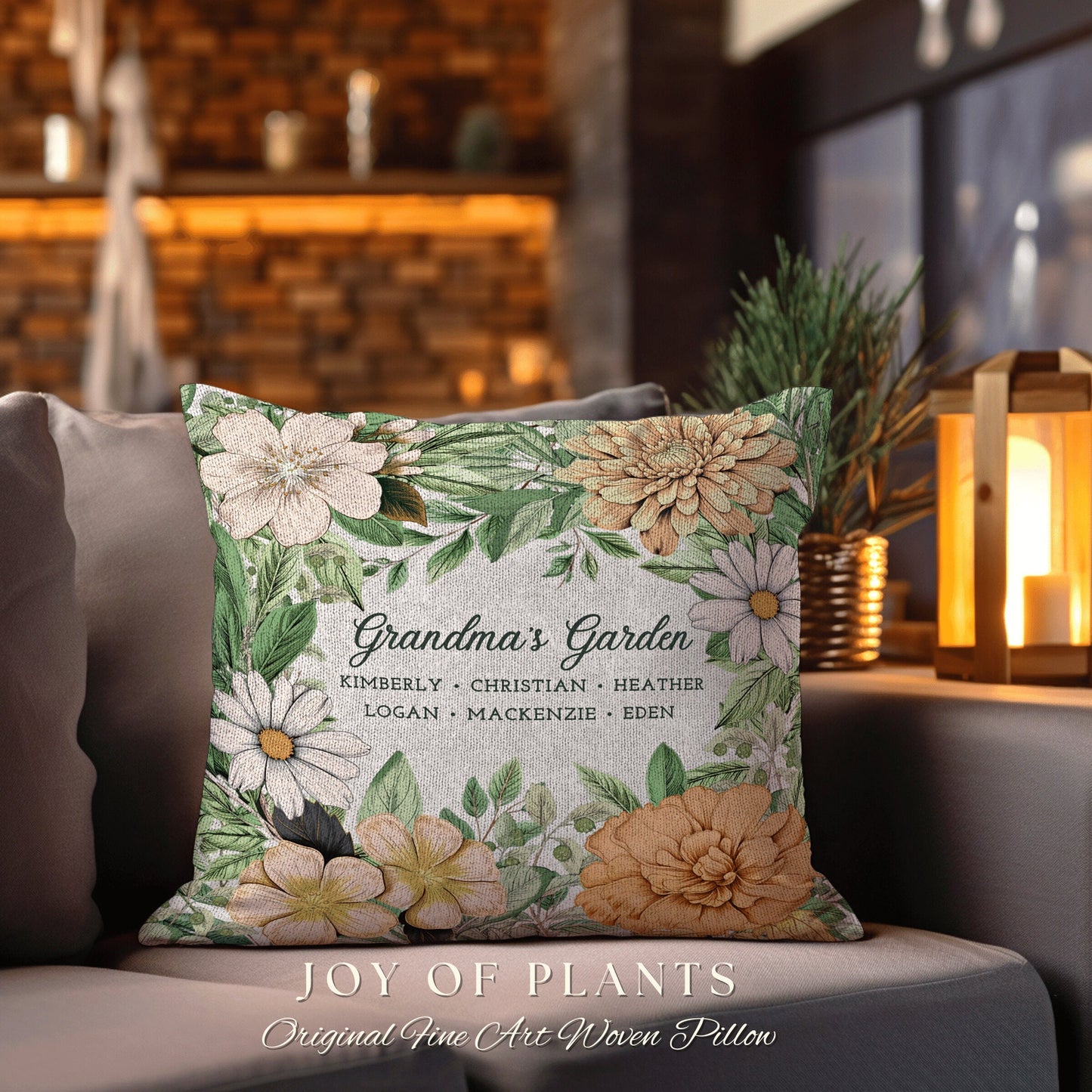 Grandma's Garden Flower Garden Pillow | Custom Birth Month Flower Bouquet for Mom and Mimi's Garden Custom Birthflower Pillow Personalized |