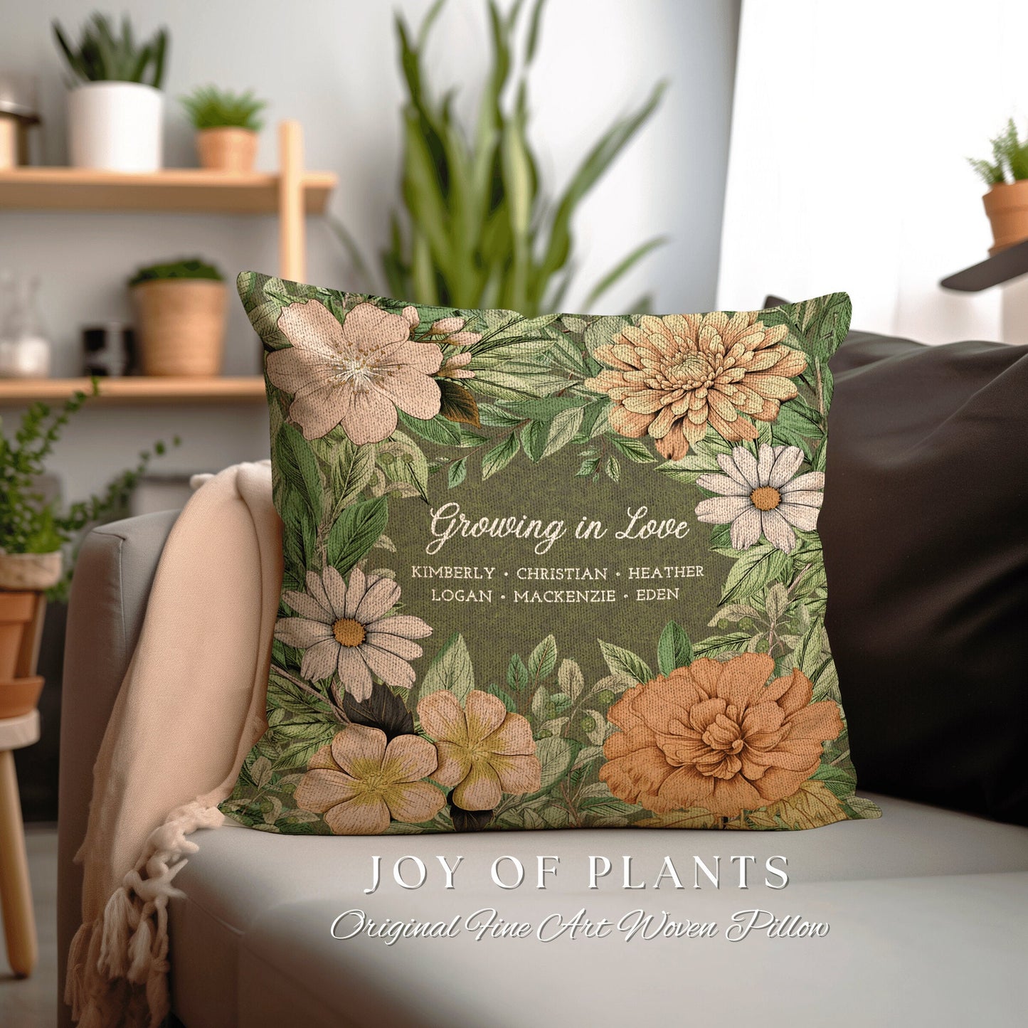 Personalized Birth Month Flower Garden Pillow | Custom Birth Month Flower Bouquet for Mom and Mimi's Garden Custom Birthflower Pillow Custom