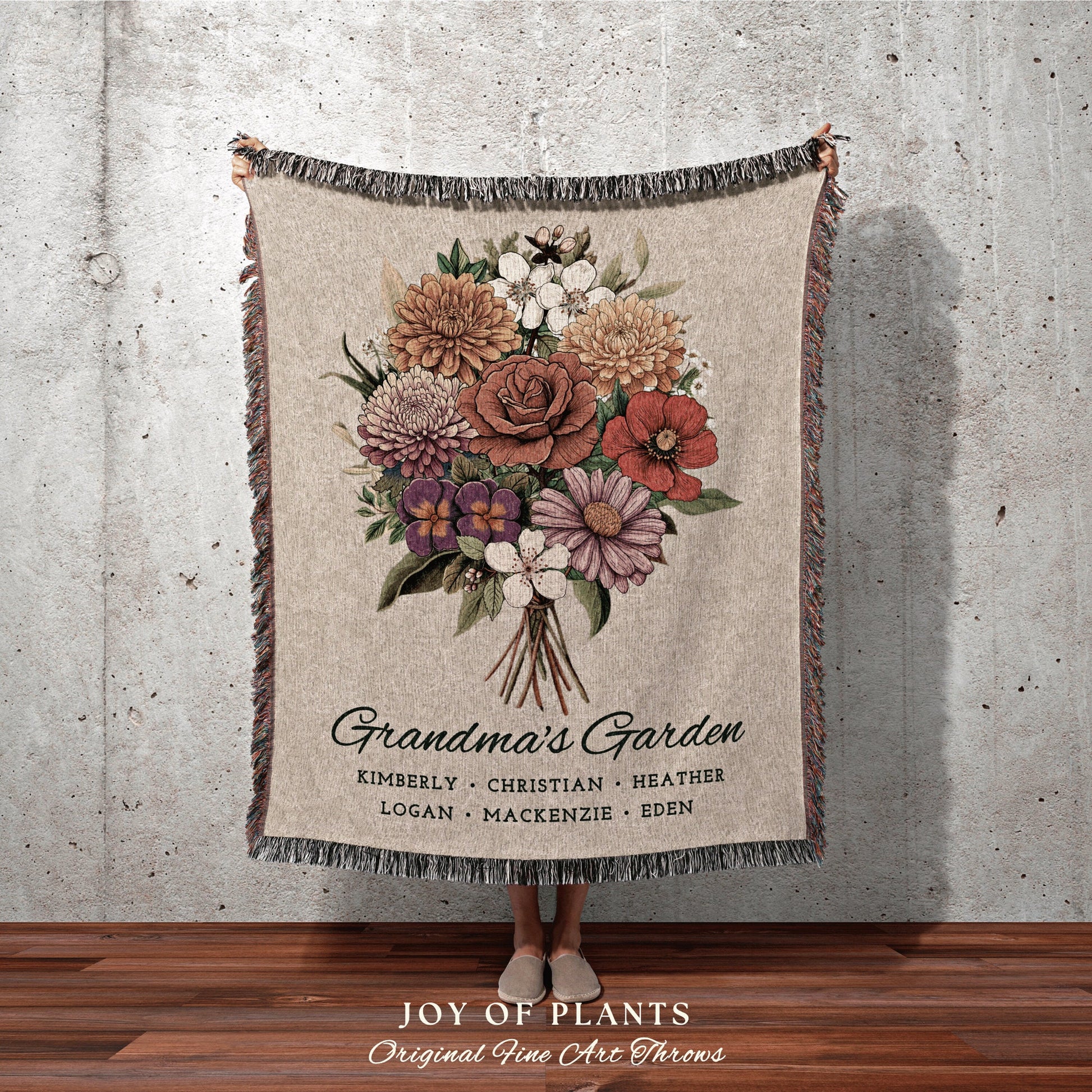 Personalized Birth Flower Blanket | Custom Family Birth Month Flower Bouquet Woven Throw Blanket | Birth Month Flower Custom Woven Blanket