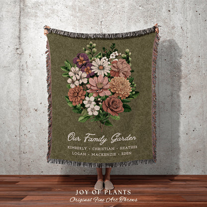 Grandmas Garden Custom Birth Flower Blanket Personalized Family Names Gift Mimi's Garden Birth Month Flower Custom Bouquet Blanket Woven