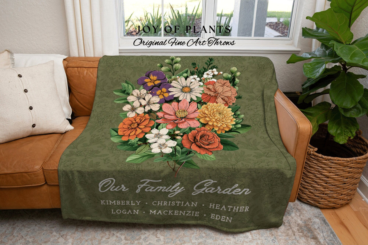 Grandmas Garden Custom Birth Flower Blanket Personalized Family Names Gift Mimi's Garden Birth Month Flower Custom Bouquet Blanket Woven