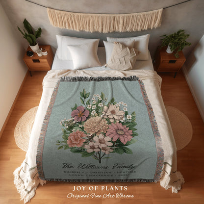 Family Birth Flower Bouquet Blanket | Personalized Family Birth Months Combined Birth Month Bouquet Mimi's Garden Birth Month Flower Custom