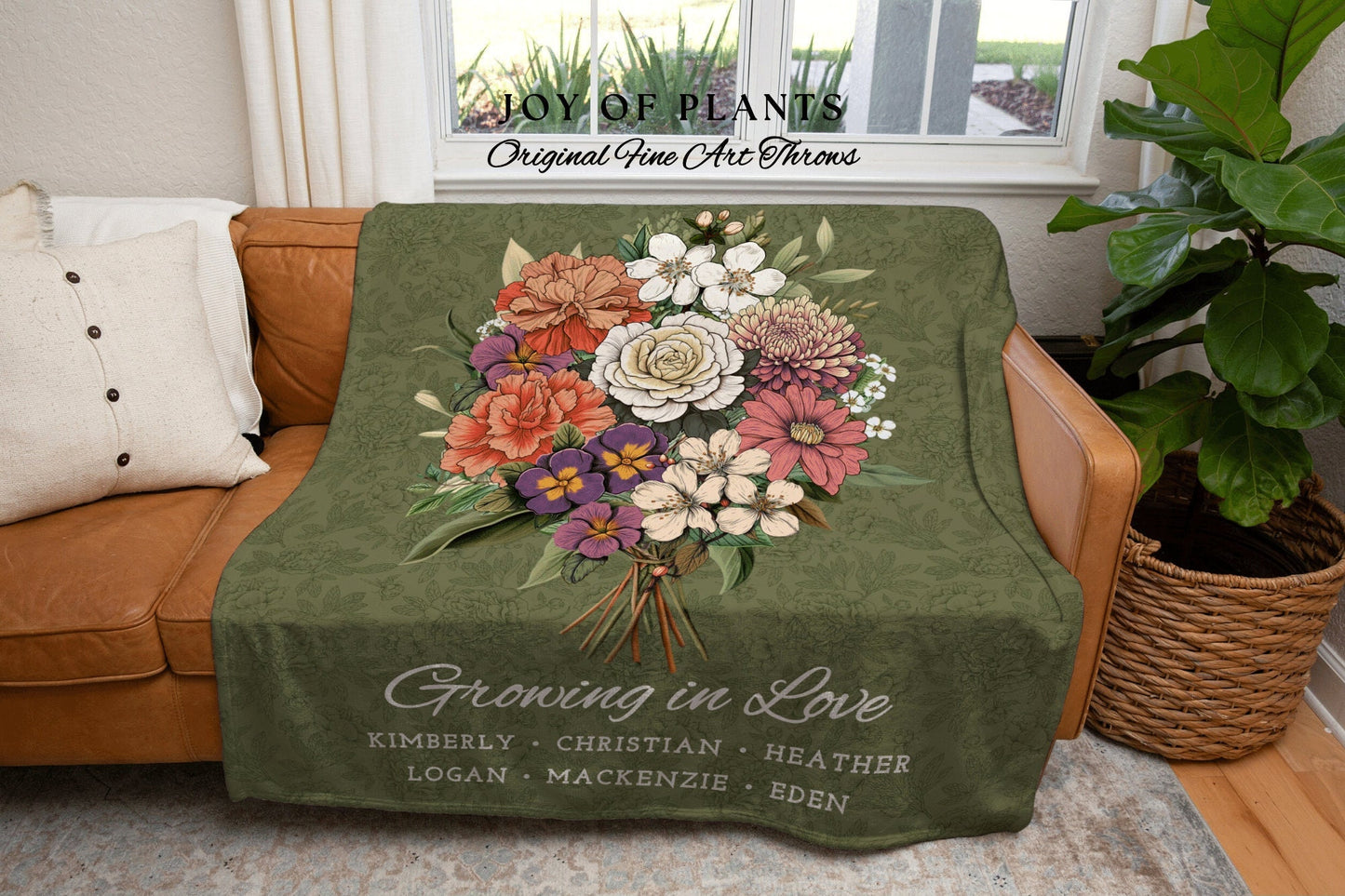 Bouquet Custom Family Flower Blanket | Family Names Gift Mimi's Garden Birth Month Flower Custom Bouquet Custom Blanket Woven Birth Flower |