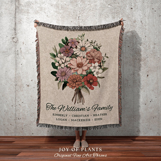 Custom Flower Bunch Blanket | Family Names Gift Mimi's Garden Birth Month Flower Custom Bouquet Custom Mom Blanket Woven Birth Flower Gifts