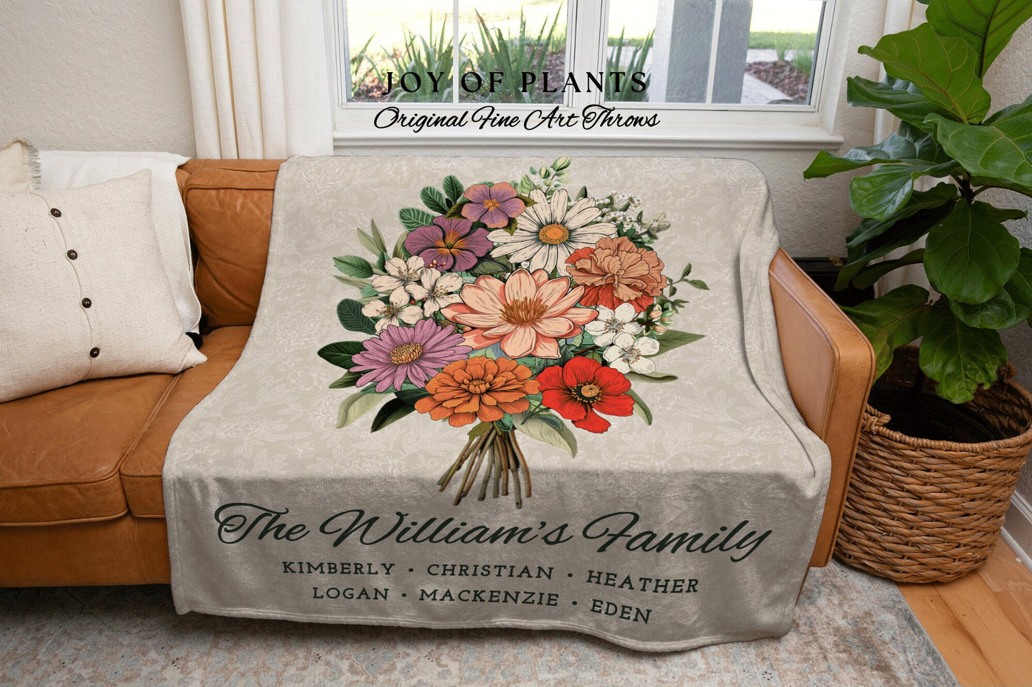 Custom Flower Bunch Blanket | Family Names Gift Mimi's Garden Birth Month Flower Custom Bouquet Custom Mom Blanket Woven Birth Flower Gifts