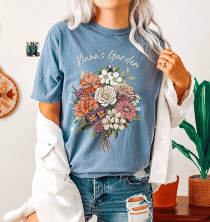 Birth Month Flower Custom Gift | Birth Month Flower Bouquet | Personalized Birth Month Flower Gifts | Birth Flower Shirt Comfort Colors Tee