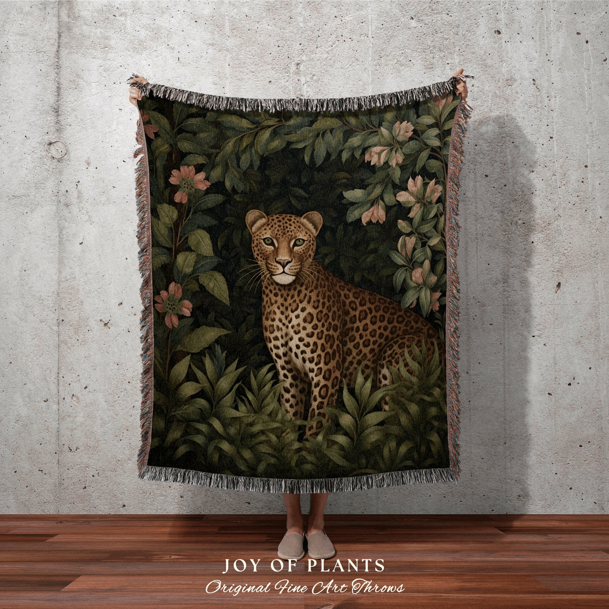 Dark Academia Leopard Blanket | William Morris inspired Nature Blanket Vintage Woodland Aesthetic Decor Woven Blanket Leopard Decor Vintage