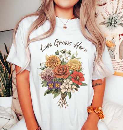 Mamas Garden Birth Month Flower Shirt | Family Birth Flower Bouquet | Personalized Birth Flower Gifts | Birth Flower Shirt Comfort Colors |