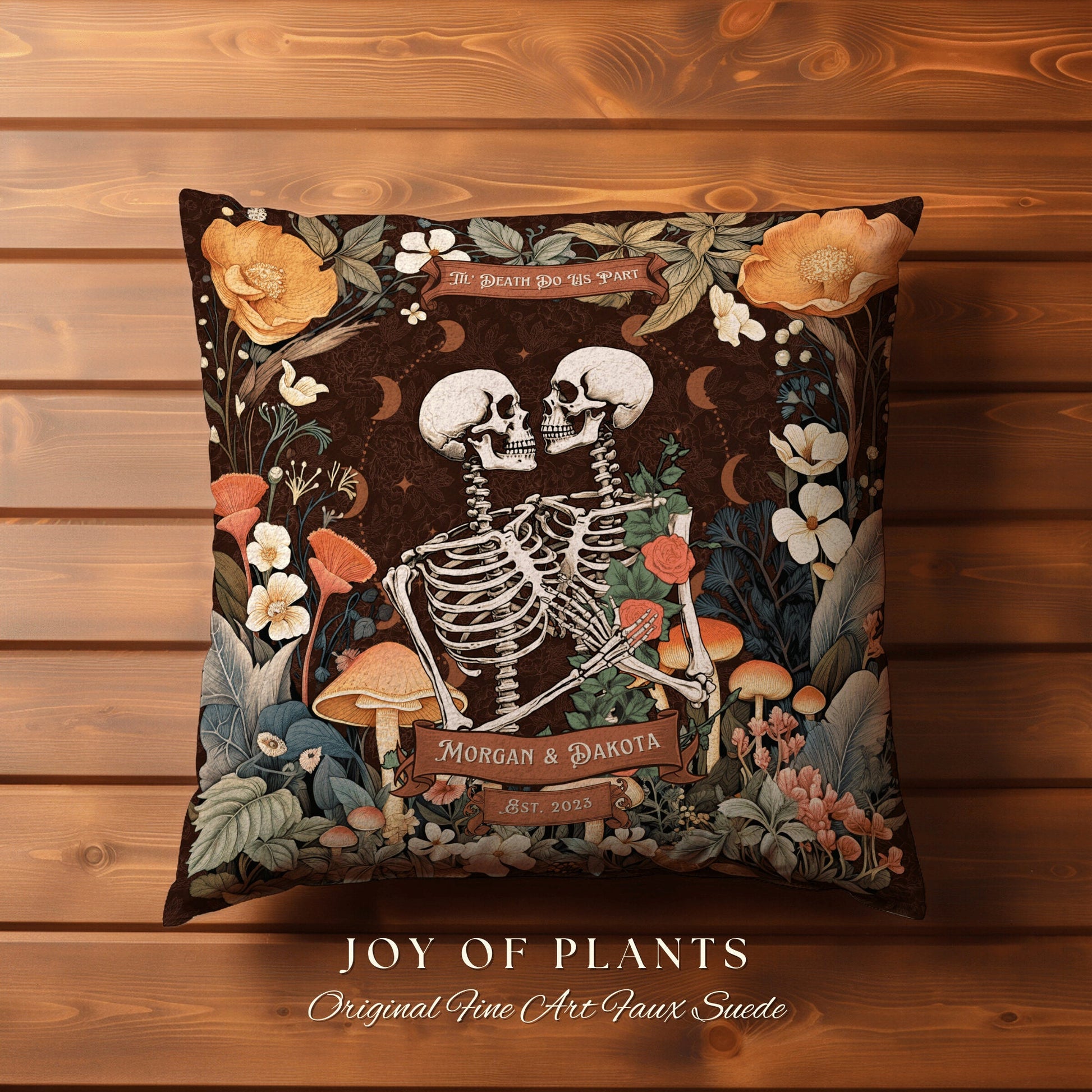 Skeleton Couple Woven Pillow | Dark Academia Decor Custom Anniversary Meaningful Custom Gift for Couple Housewarming Gift Unique Couple Gift