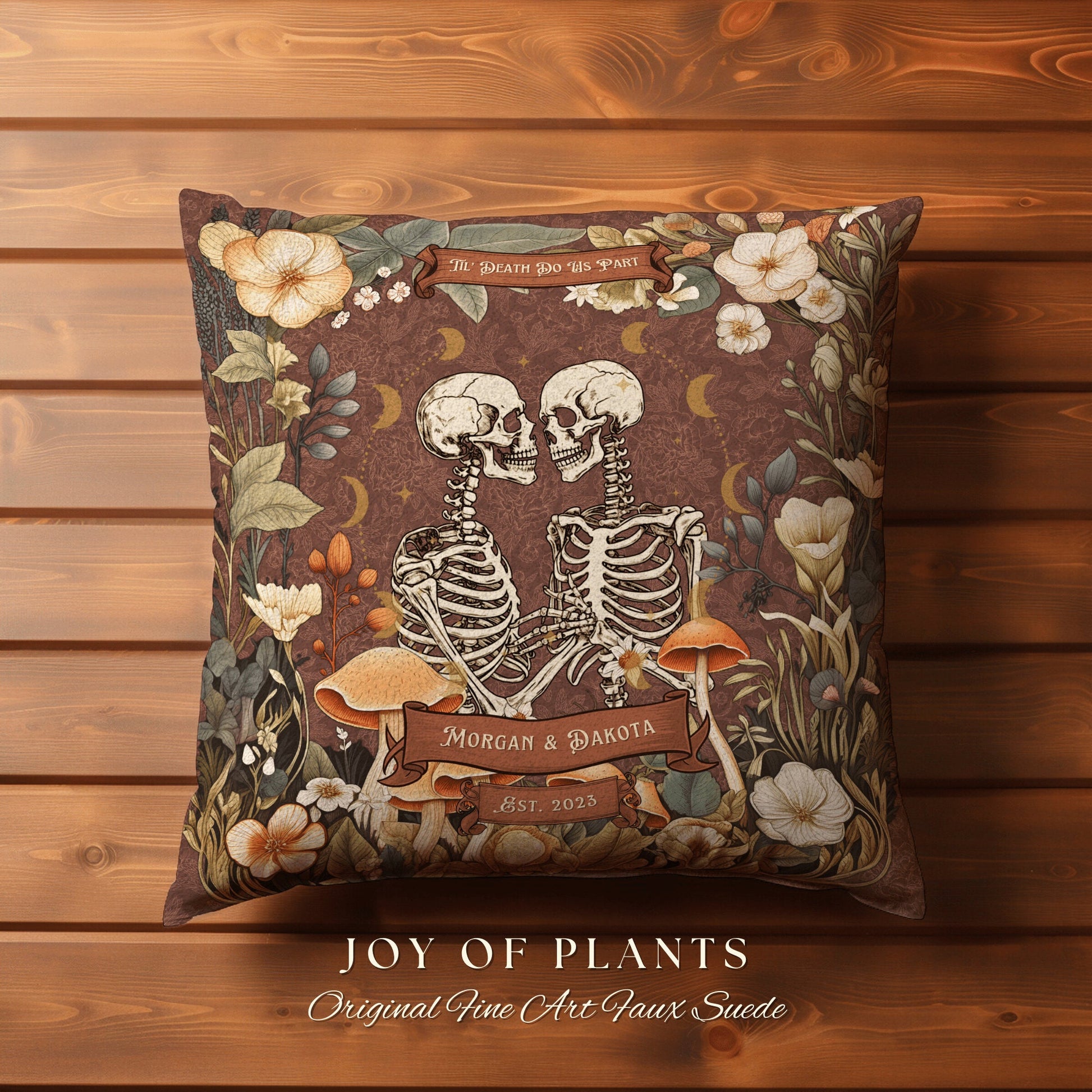 Personalized Skeleton Couple Pillow | Dark Academia Decor Custom Skeleton Couple Gift Meaningful Mr & Mrs Gift for Goths Unique Couples Gift