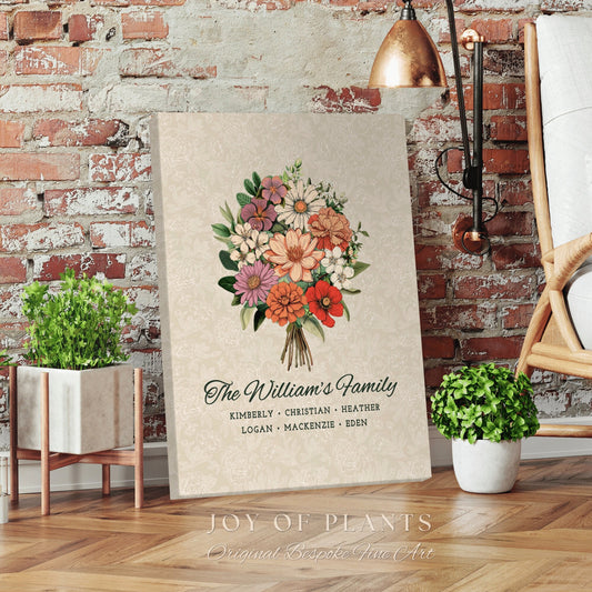 Birth Month Flower Bouquet Gallery Wrap | Birthflower Bouquet Custom Flower Print for Mom Hanging Wall Tapestry Personalized Grandma Garden