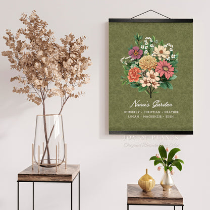 Mama's Garden Birth Month Bouquet | Birthflower Custom Family Flower Print for Mom Gift Hanging Wall Tapestry Personalized Grandma Garden