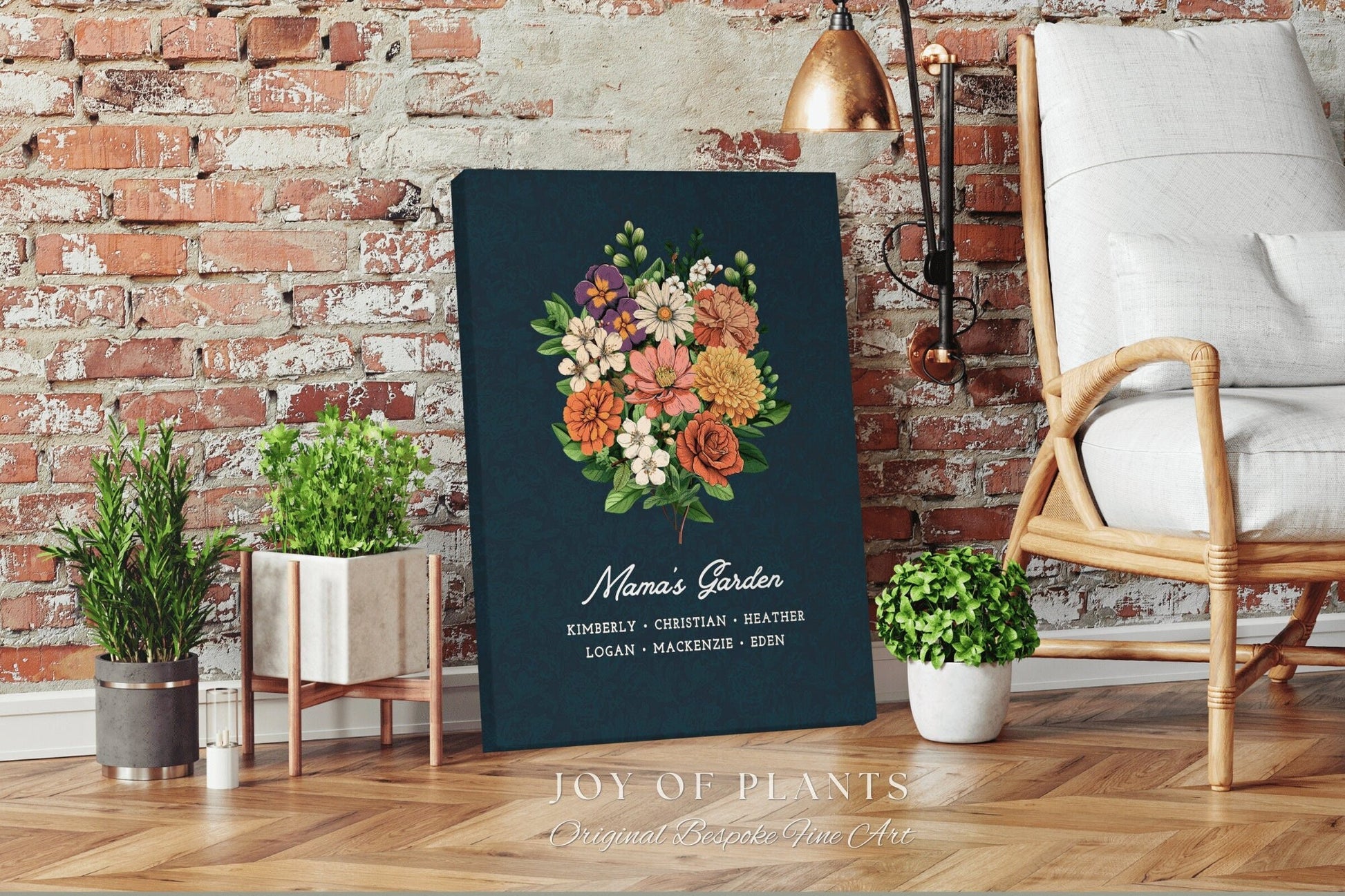 Mama's Garden Birth Month Bouquet | Birthflower Custom Family Flower Print for Mom Gift Hanging Wall Tapestry Personalized Grandma Garden