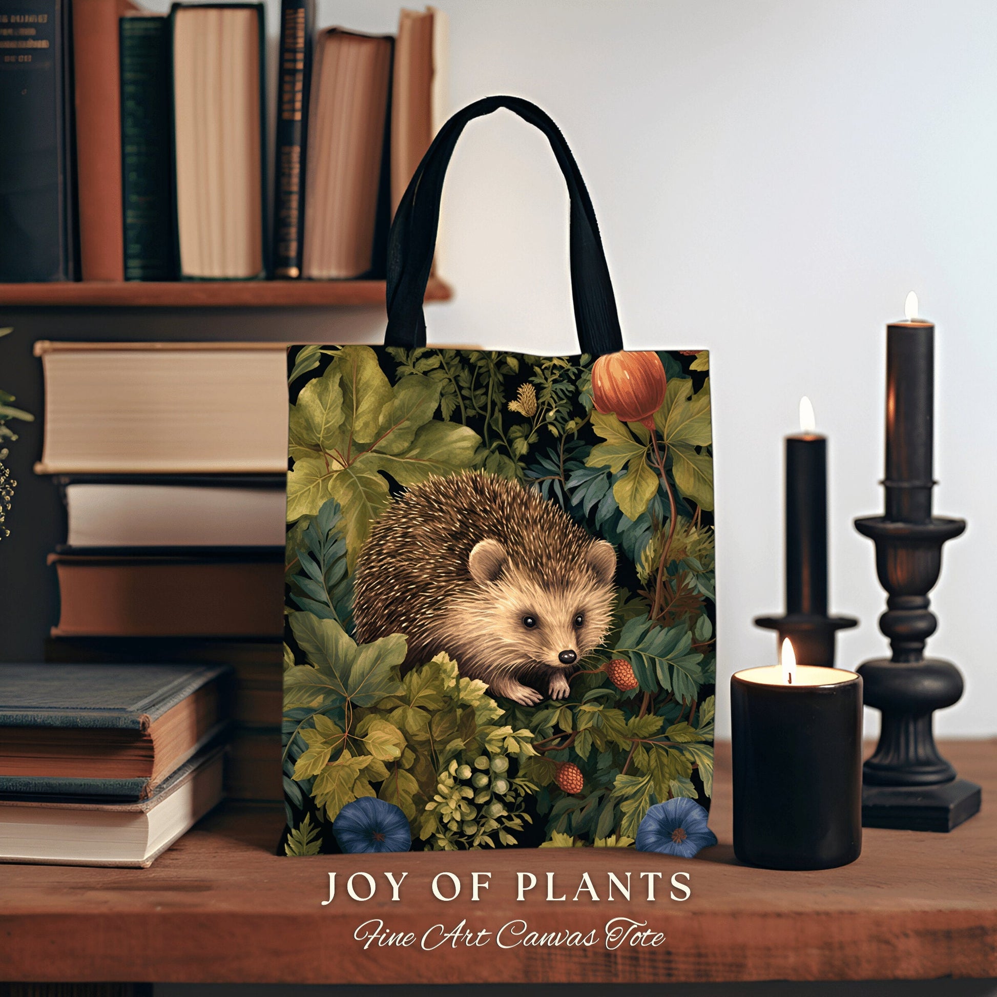 Hedgehog Casual Tote Bag | Boho Cottagecore Accessory William Morris Inspired Handbag Hedge Hog Satchel Fairycore Botanical Aesthetic Art |