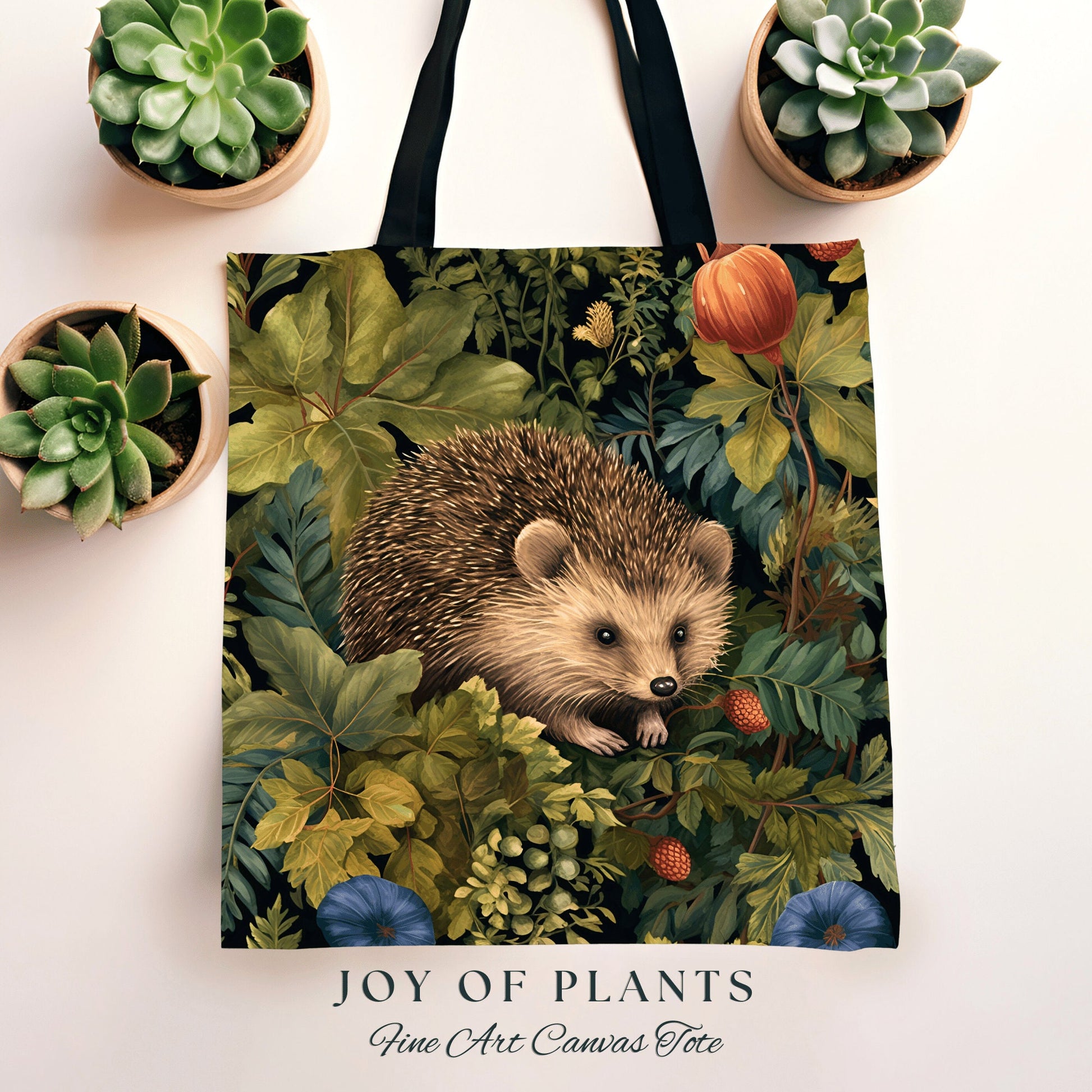 Hedgehog Casual Tote Bag | Boho Cottagecore Accessory William Morris Inspired Handbag Hedge Hog Satchel Fairycore Botanical Aesthetic Art |