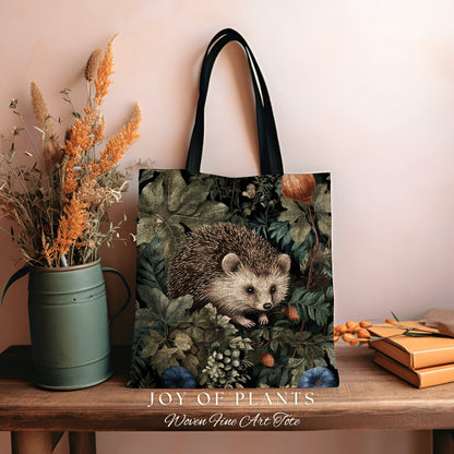 Hedgehog Casual Tote Bag | Boho Cottagecore Accessory William Morris Inspired Handbag Hedge Hog Satchel Fairycore Botanical Aesthetic Art |