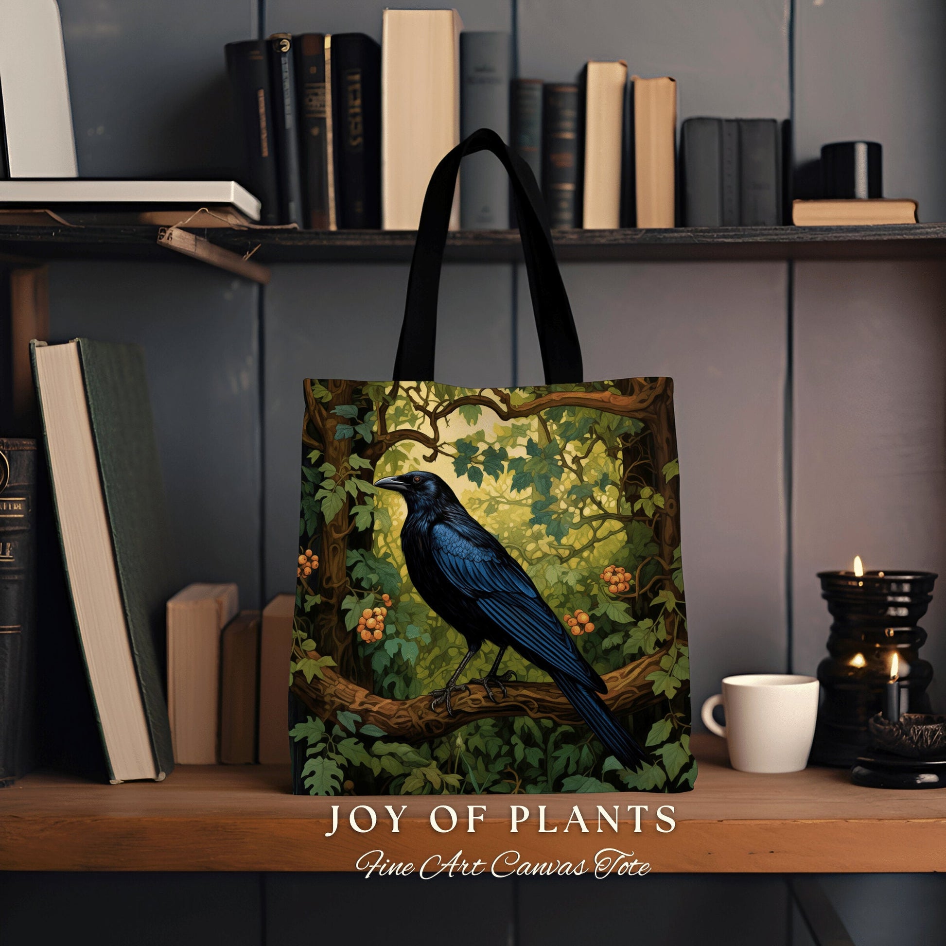 Raven Tote Bag Botanical Style | Boho Cottagecore Accessory William Morris Inspired Everyday Casual Handbag Fairycore Aesthetic Gift |