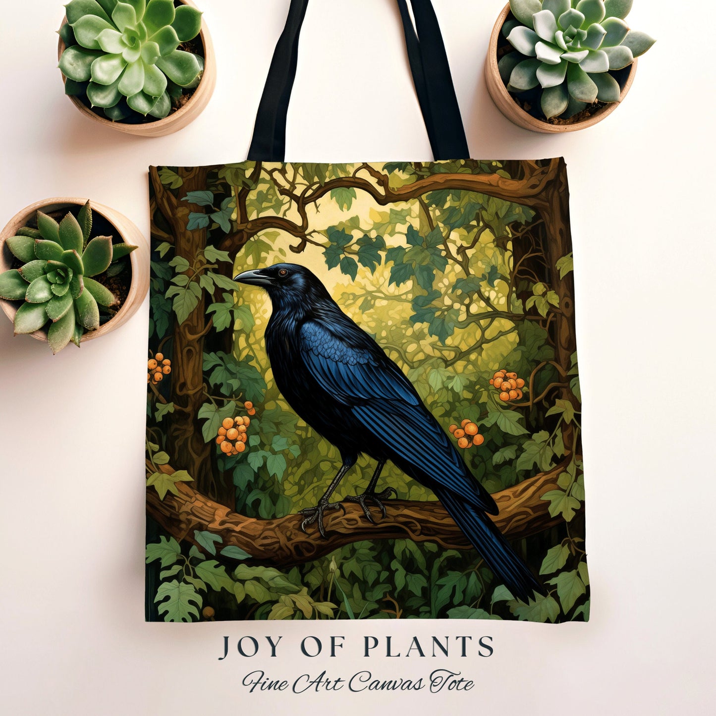 Raven Tote Bag Botanical Style | Boho Cottagecore Accessory William Morris Inspired Everyday Casual Handbag Fairycore Aesthetic Gift |