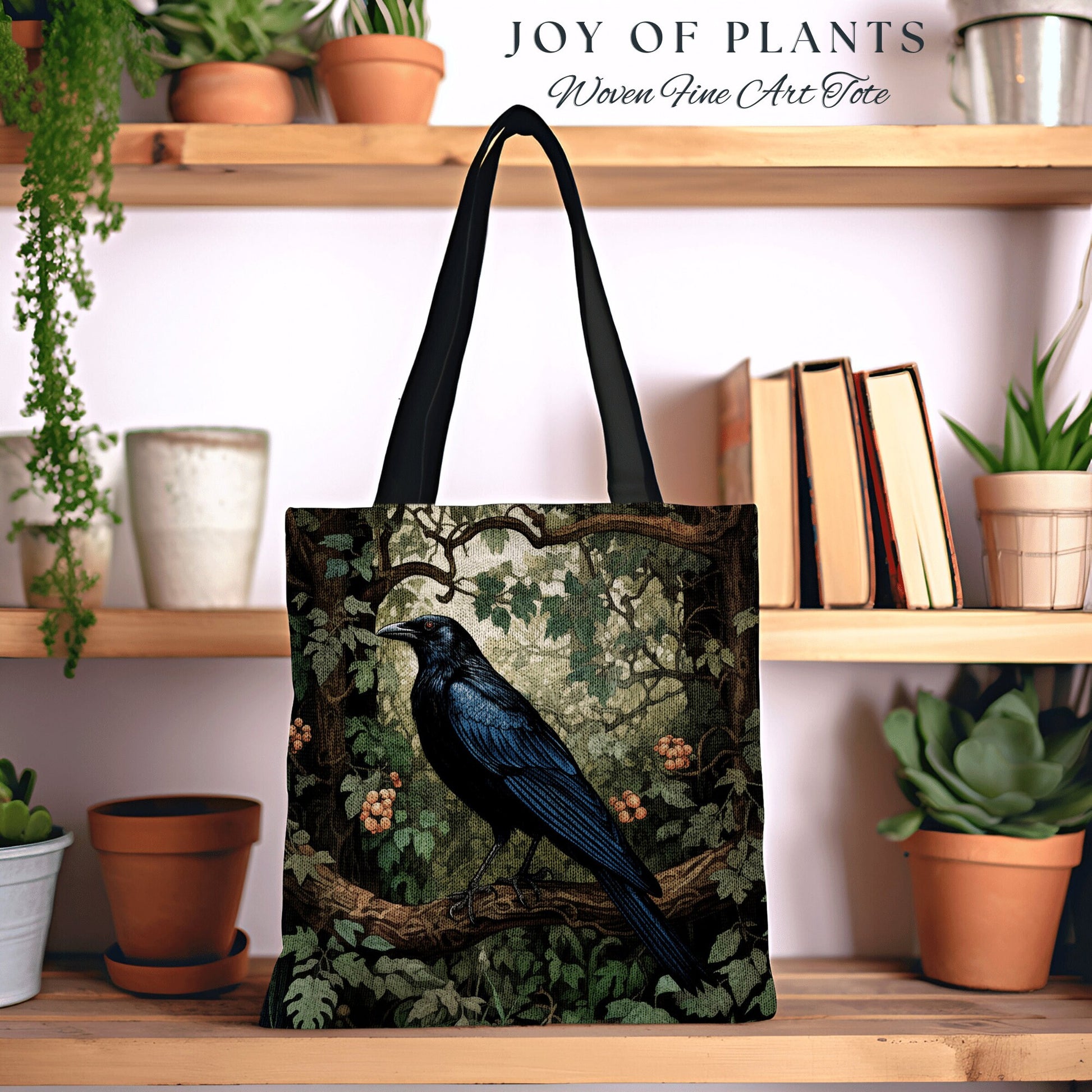 Raven Tote Bag Botanical Style | Boho Cottagecore Accessory William Morris Inspired Everyday Casual Handbag Fairycore Aesthetic Gift |