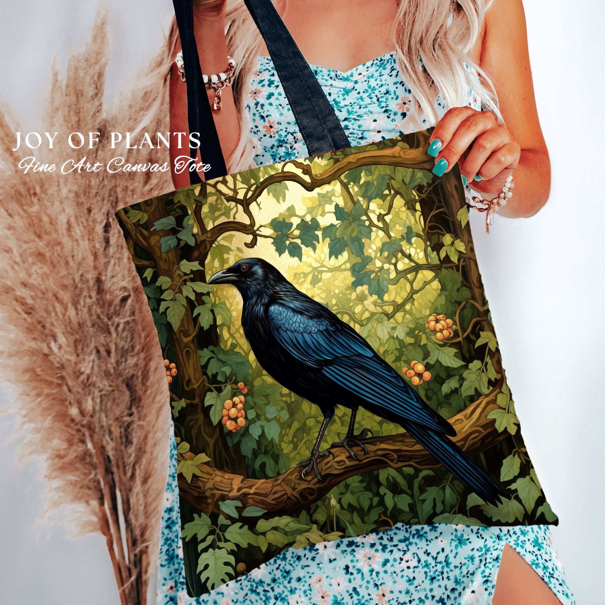 Raven Tote Bag Botanical Style | Boho Cottagecore Accessory William Morris Inspired Everyday Casual Handbag Fairycore Aesthetic Gift |