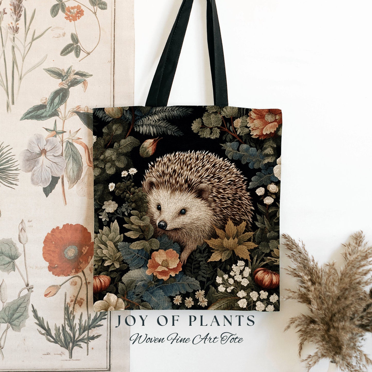 Floral Aesthetic Tote Bag Cute | Fairy Cottagecore Accessory Gift William Morris Inspired Handbag Hedge Hog Satchel Fairycore Botanical |