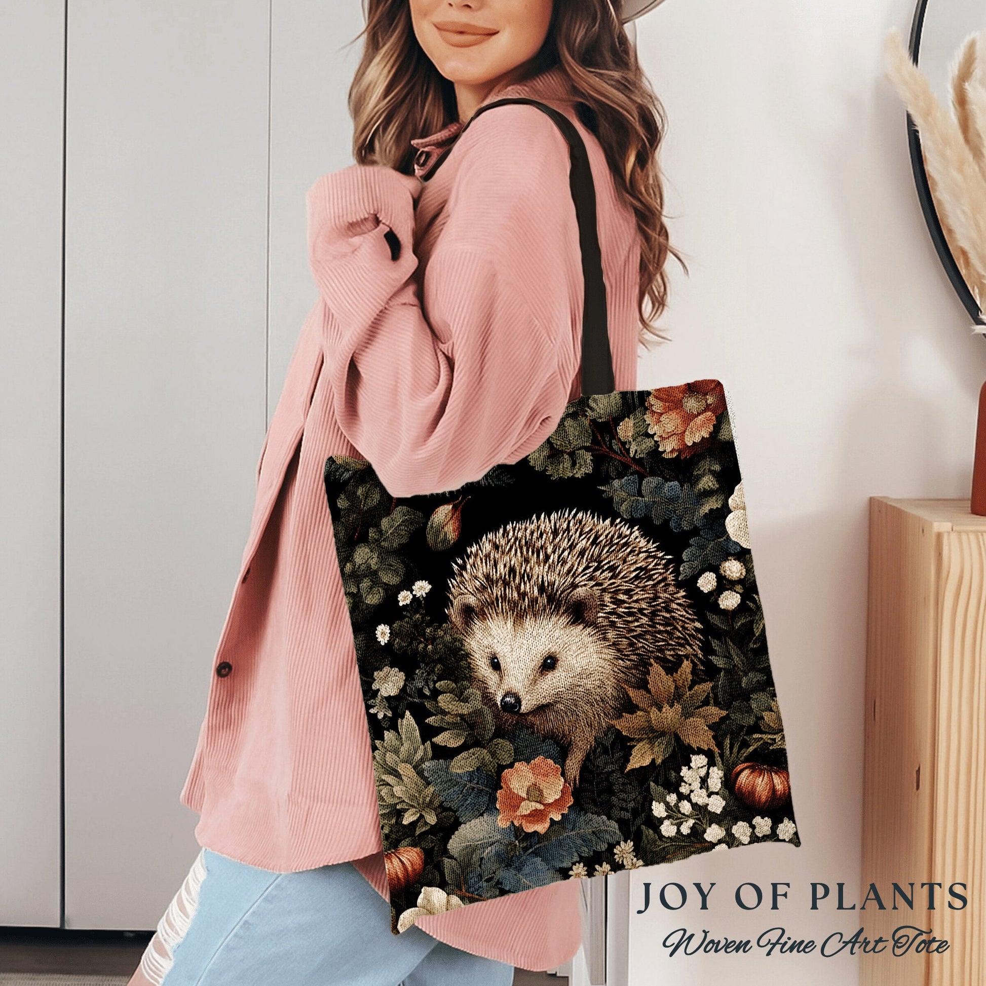 Floral Aesthetic Tote Bag Cute | Fairy Cottagecore Accessory Gift William Morris Inspired Handbag Hedge Hog Satchel Fairycore Botanical |