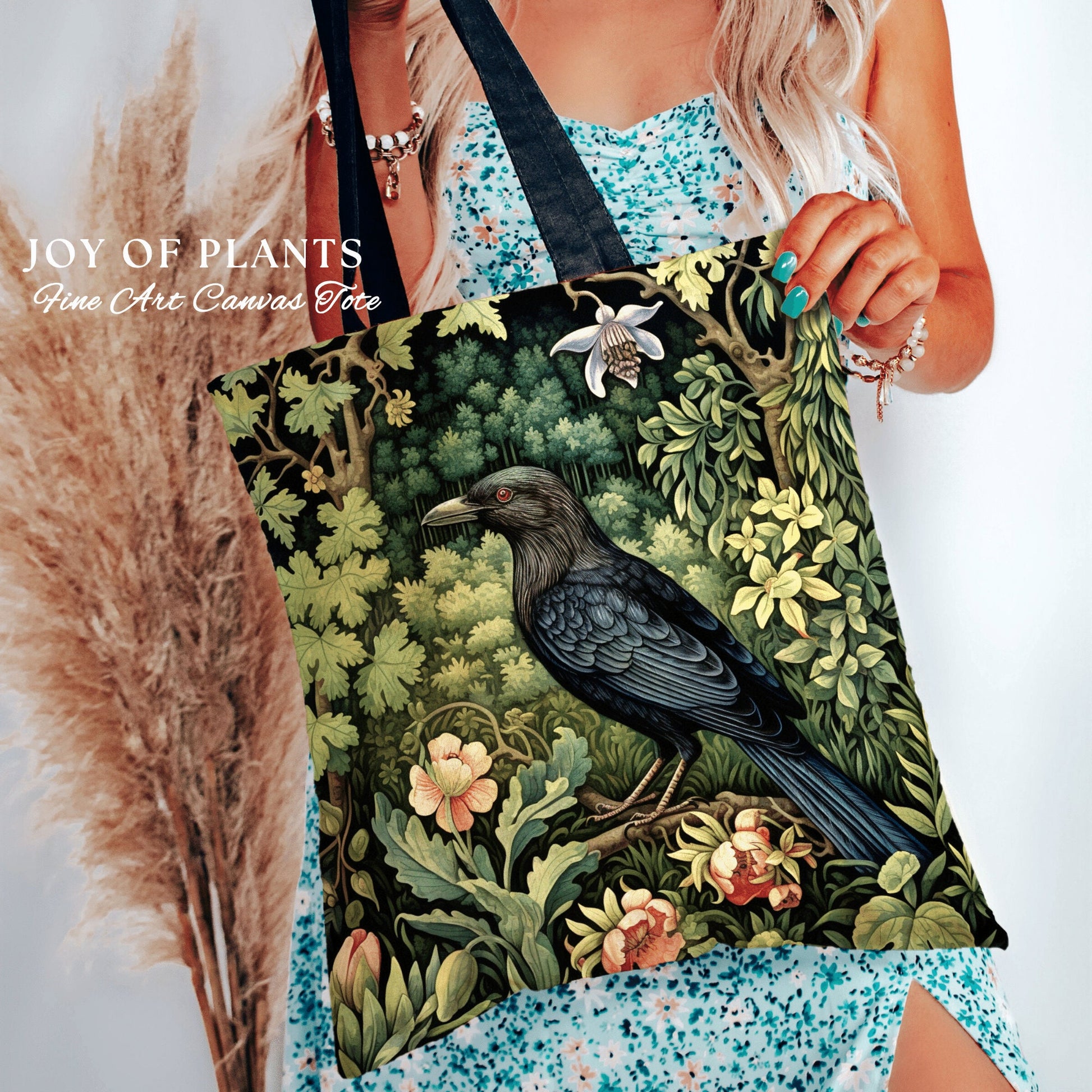 Tote Bag Crow Forestcore Aesthetic | Boho Cottagecore Accessory William Morris Inspired Handbag Satchel Fairycore Gift for Bestfriend |