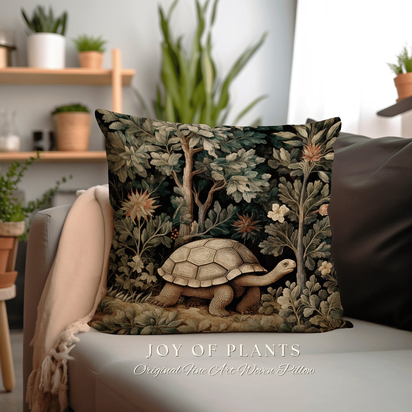 Tortoise Throw Pillow Morris Style | William Morris Inspired Pillow Woodland Cottagecore Decor Pillow Maximalist Home Decor William Morris