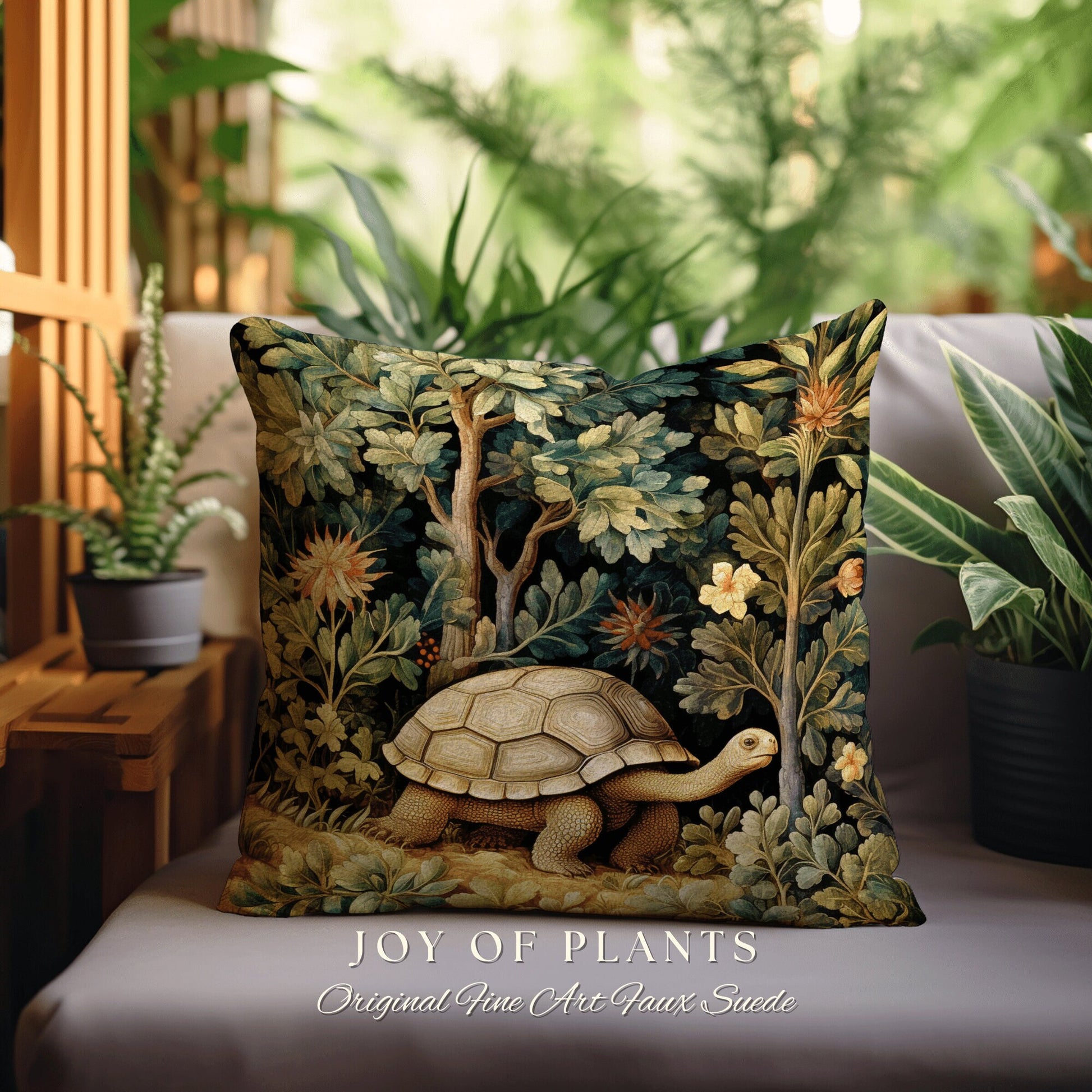 Tortoise Throw Pillow Morris Style | William Morris Inspired Pillow Woodland Cottagecore Decor Pillow Maximalist Home Decor William Morris