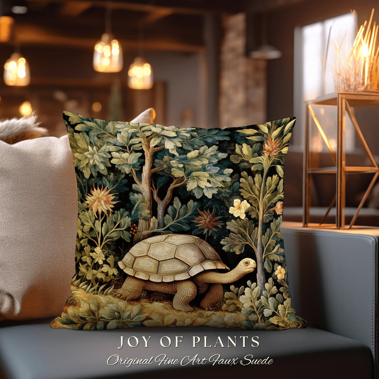 Tortoise Throw Pillow Morris Style | William Morris Inspired Pillow Woodland Cottagecore Decor Pillow Maximalist Home Decor William Morris