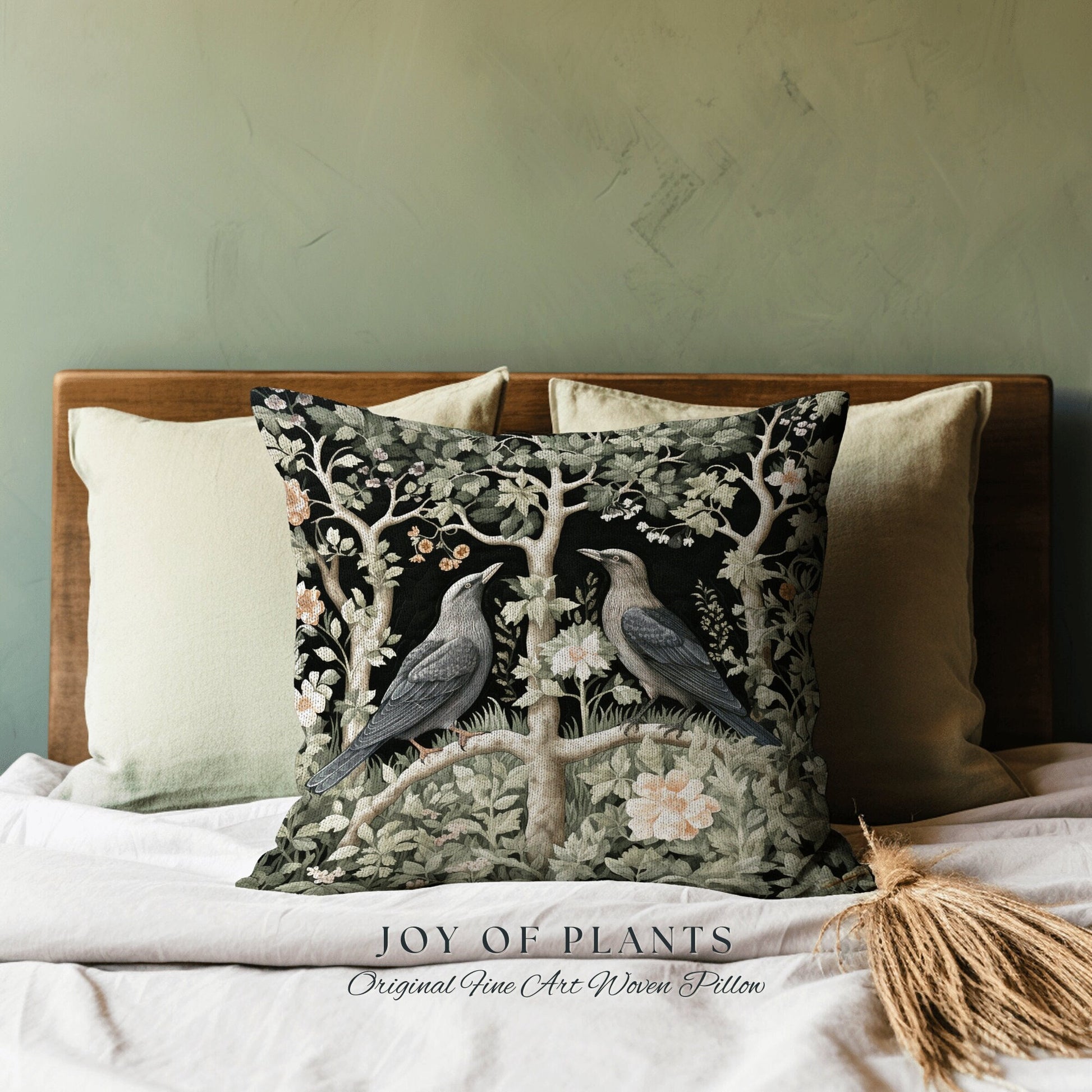 Woodland Morris Throw Pillow | William Morris Inspired Pillow Woodland Forestcore Decor Pillow Maximalist Home Decor Crowcore Throw Pillow |