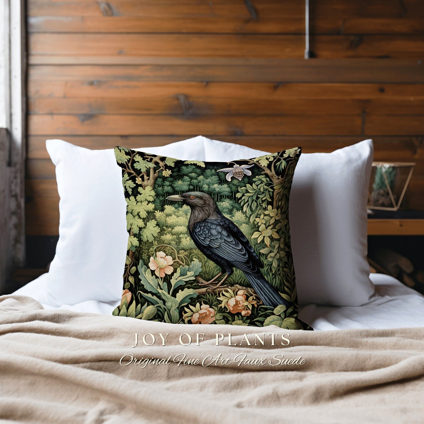 Crowcore Woven Throw Pillow | Morris Inspired Pillow Woodland Forestcore Decor Pillow Maximalist Home Decor Crowcore Pillow Dark Botanical |