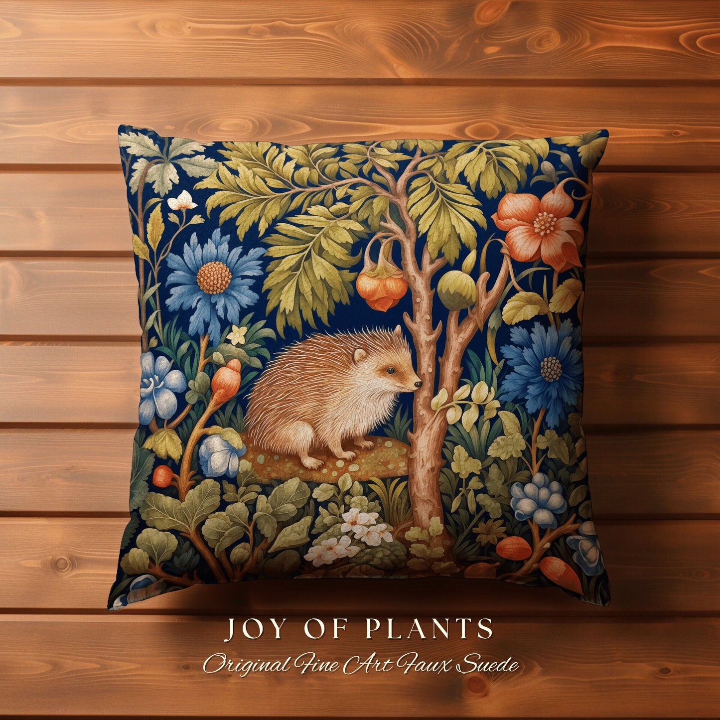 Hedgehog Throw Pillow | William Morris Inspired Pillow Woodland Cottagecore Decor Pillow Maximalist Home Decor Custom Morris Style Hedgehog