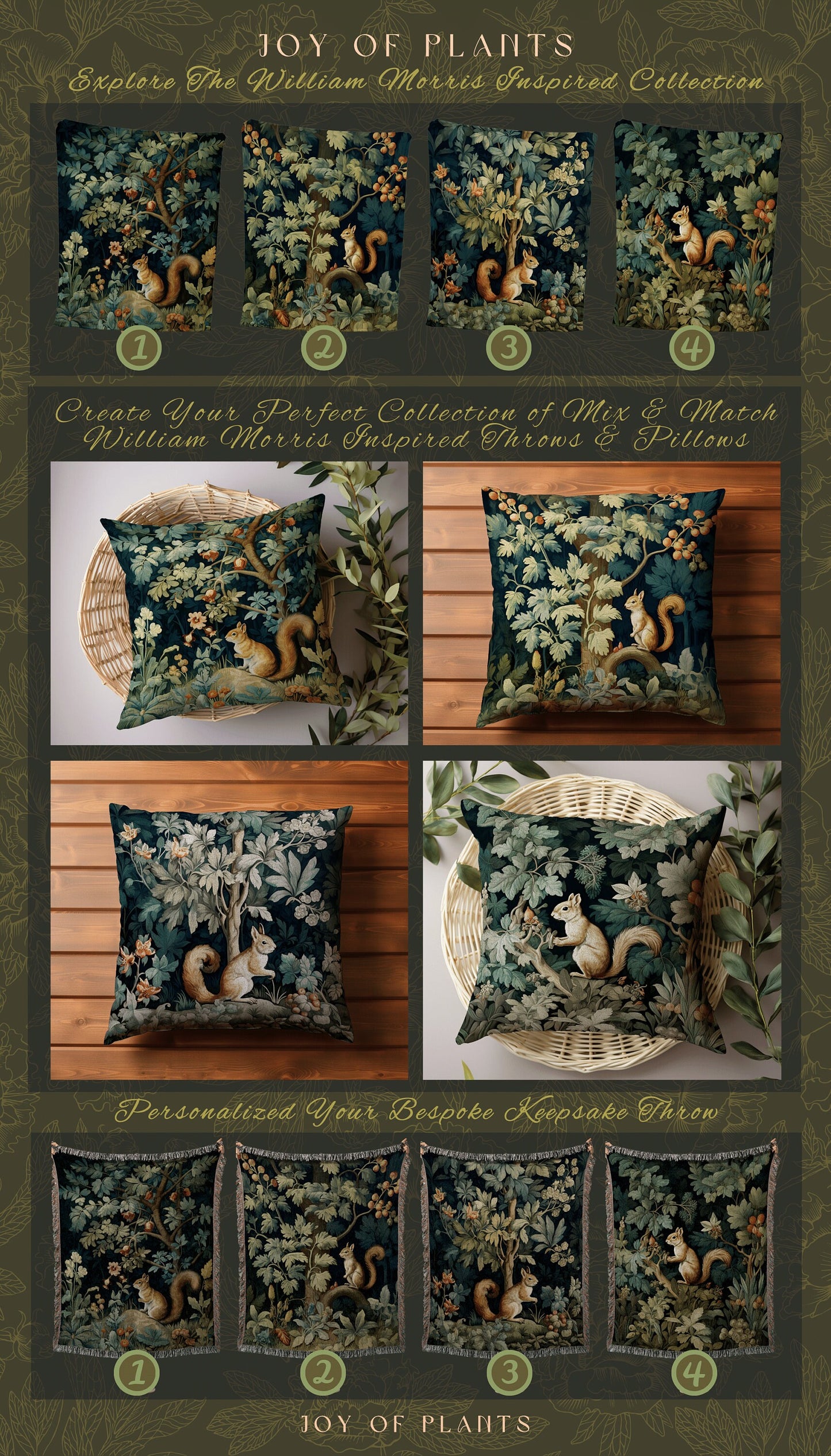 Vintage Botanical Throw Pillow Woven | William Morris Inspired Pillow Woodland Forestcore Decor Pillow Maximalist Home Decor Throw Pillow |