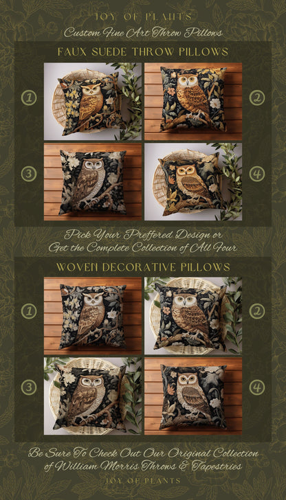 Owl Throw Pillow Woven | William Morris Inspired Pillow Woodland Forestcore Decor Pillow Maximalist Home Decor Throw Pillow Owl Botanical |