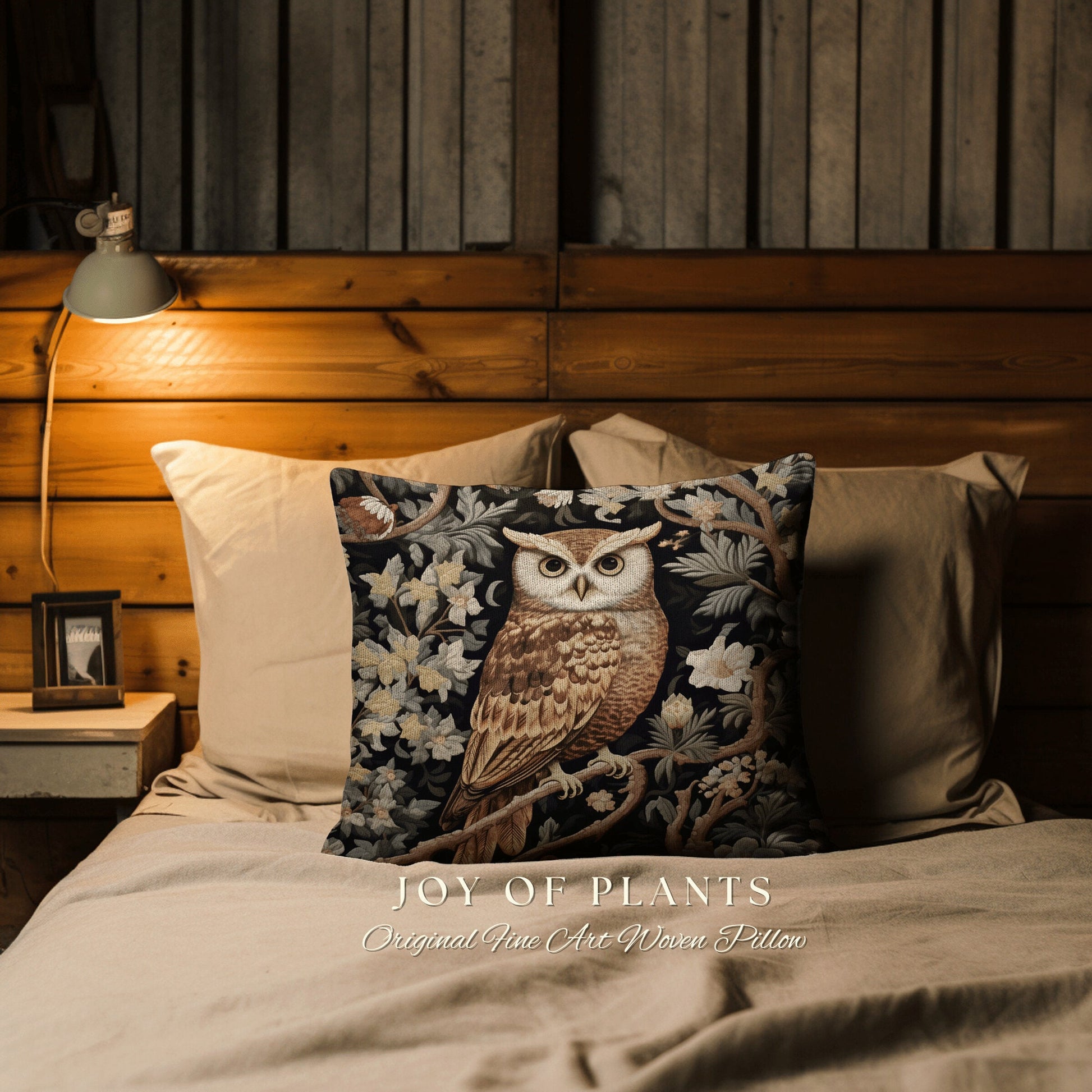 Morris Owl Woven Throw Pillow | William Morris Inspired Throw Pillow Woodland Forestcore Decor Pillow Maximalist Home Decor Throw Pillow Owl