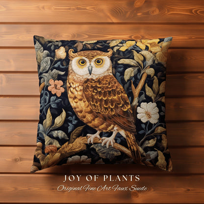 Owl Throw Pillow Woven | William Morris Inspired Pillow Woodland Forestcore Decor Pillow Maximalist Home Decor Throw Pillow Owl Botanical |