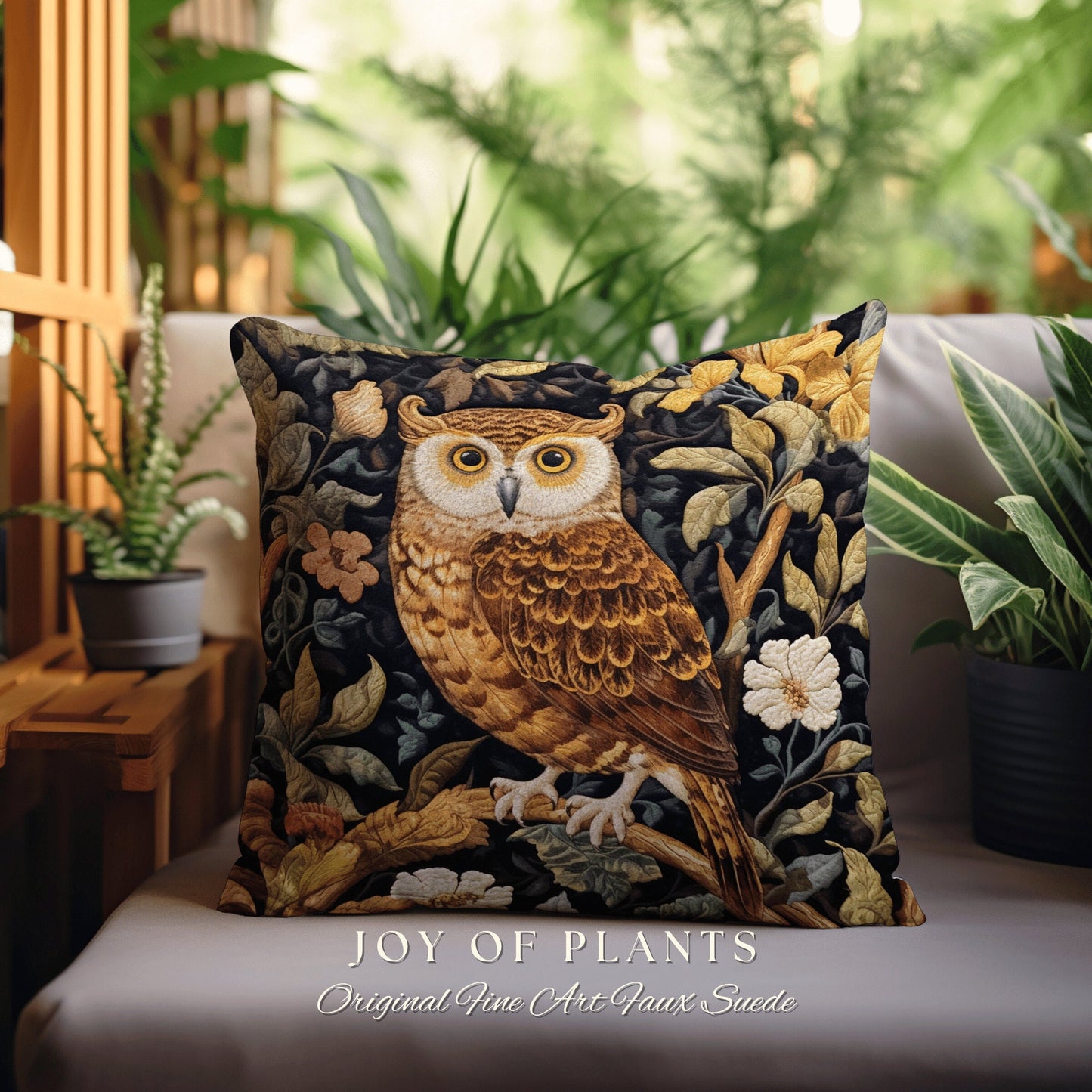 Owl Throw Pillow Woven | William Morris Inspired Pillow Woodland Forestcore Decor Pillow Maximalist Home Decor Throw Pillow Owl Botanical |