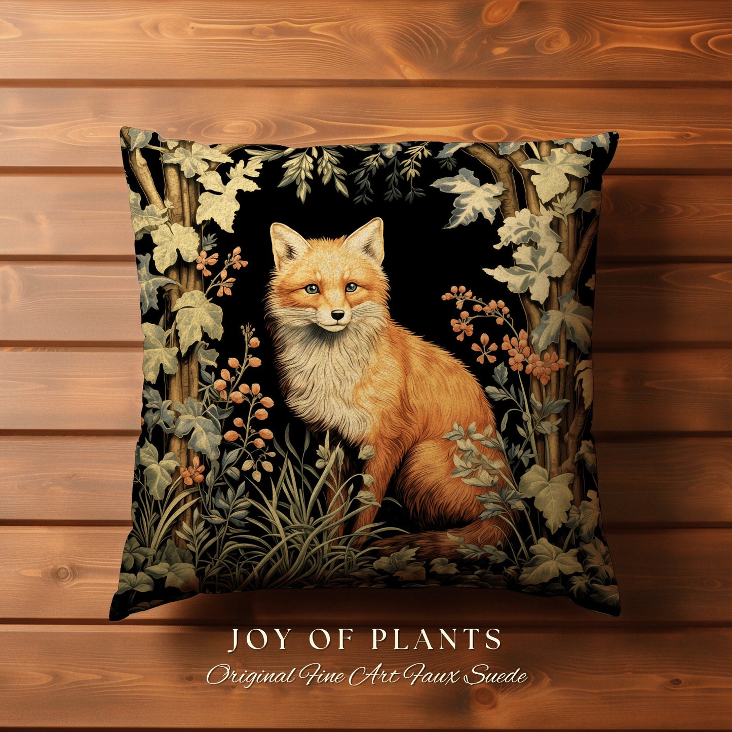 Dark Woodland Fox Pillow Woven | William Morris Inspired Pillow Woodland Decor Pillow Maximalist Home Decor Throw Pillow Botanical Throw |