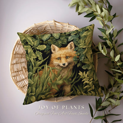 Botanical Fox Pillow Woven | William Morris Inspired Pillow Woodland Decor Pillow Maximalist Home Decor Throw Pillow Botanical Fox Throw |